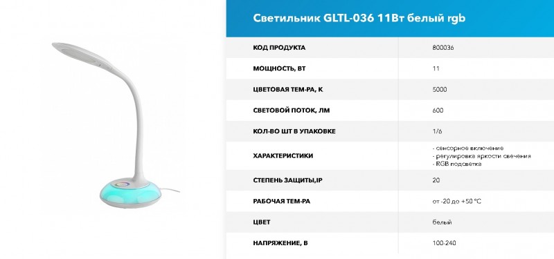 Светильник GNRL GLTL-036 11вт 600лм RGB RSP