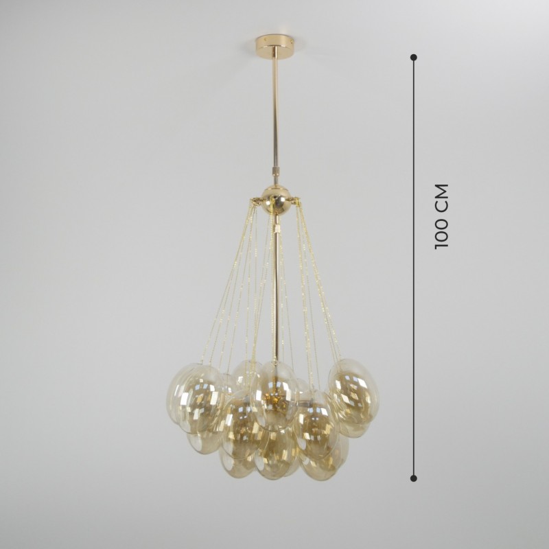 Светильник ElegantLight DZN-21807 ЗОЛОТО+КОНЬЯЧНЫЙ D/H/6/E27/40W+19 стеклянных плафонов без ламп GRA