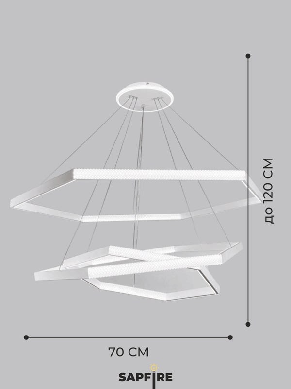 Светильник подвесной SAPFIR SPF-8731 WHITE/БЕЛЫЙ ` D700+500+300/H1000/3/LED/2*102W без ПДУ TERRA 23-