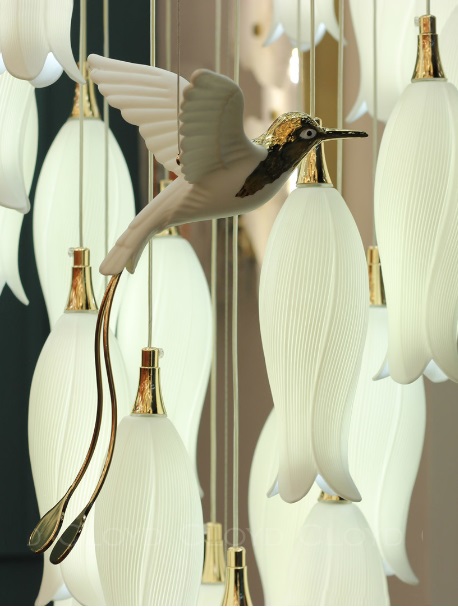 Светильник DZN-11577 ЗОЛОТО + БЕЛАЯ КЕРАМИКА ` D300/H2500/6/G9/60W + декоративная птичка ARGANA 24-0
