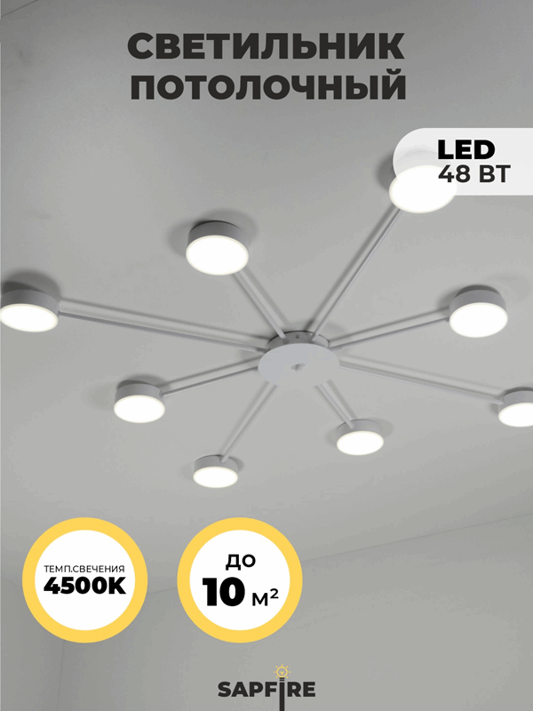 Светильник потолочный SAPFIR SPF-9390 WHITE/БЕЛЫЙ ` D1080/H120/8/LED/48W/4000K GERHORT
