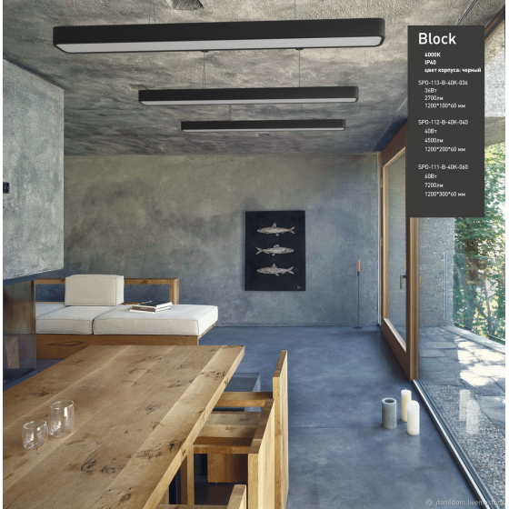 Светильник Geometria ЭРА Block SPO-111-B-40K-060 60Вт 4000К 7200Лм IP40 1200*300*60 черный подвесной