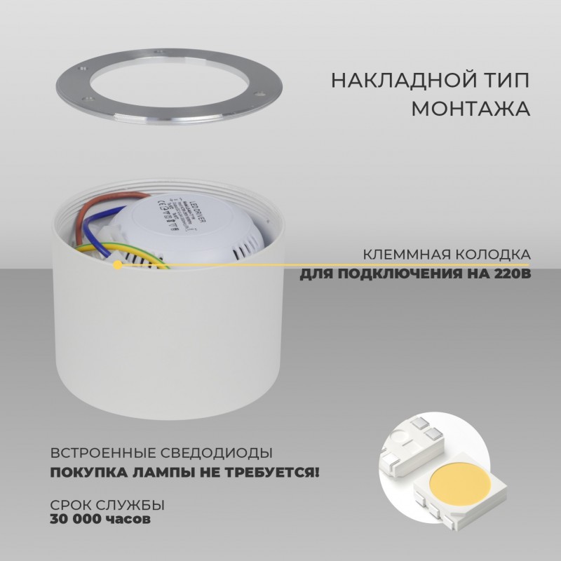 Светильник SAPFIR SPF-9530 БЕЛЫЙ D80/H58/1/LED/5W/4000K ATOM 24-12