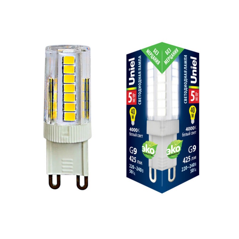 LED-JCD-5W/4000K/G9/CL GLZ09TR Лампа светодиодная, прозрачная. Белый свет (4000К). ТМ Uniel. RSP